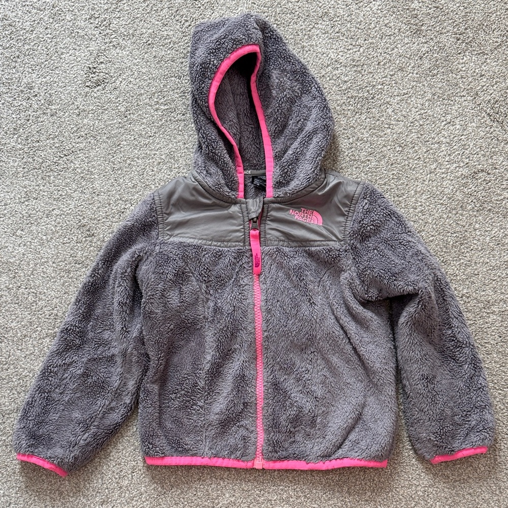 The North Face Kids Gray and Pink Hooded Zip up Fleece